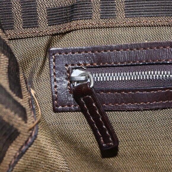 FENDI Zucca Canvas Mamma Baguette Tote Bag Black Brown Auth 147540 - Picture 10 of 16